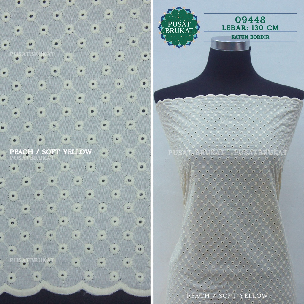 KAIN KATUN BORDIR 09448 / COTTON EYELET EMBOSS / BAHAN MUKENA METERAN, LEBAR 130CM [harga per 0.5m]