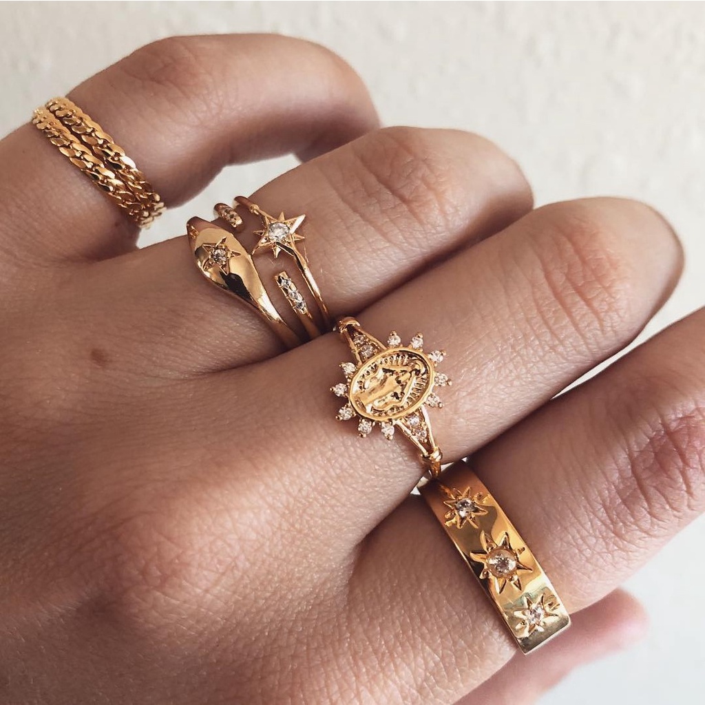 Eropa dan Amerika baru retro pola totem tempat bor Perawan cincin twin wanita 7-piece cincin gelang