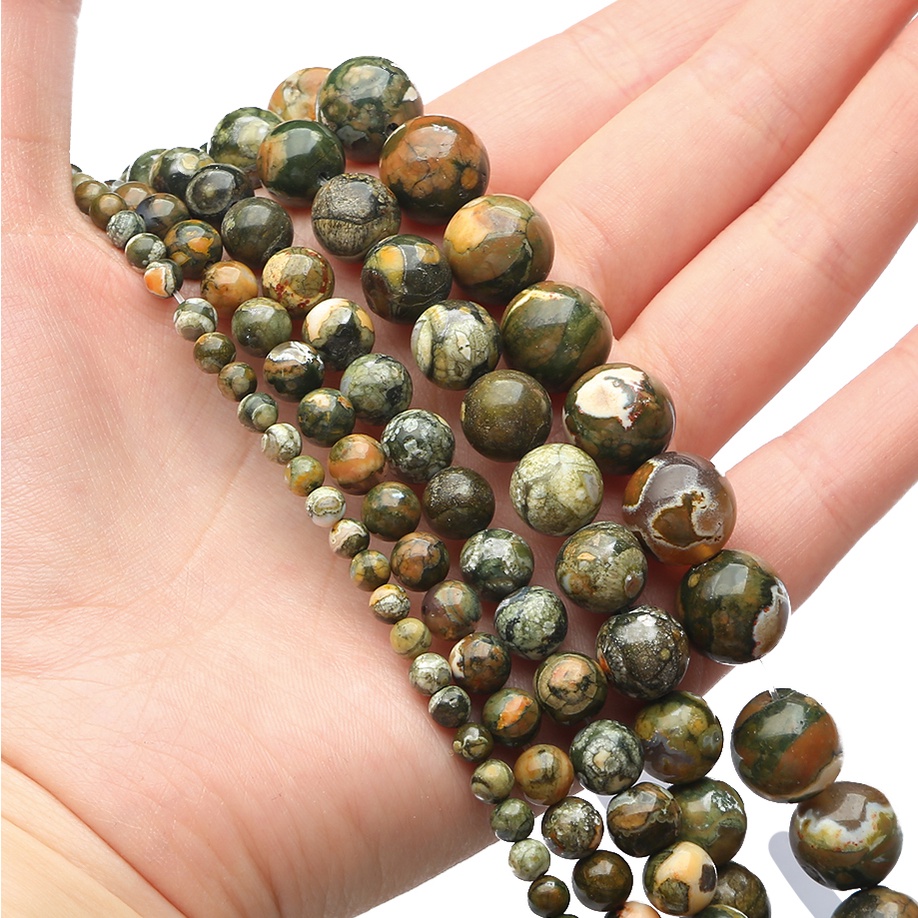 32-89 pcs Baru Alami Rhyolite Jasper Beads, Diameter 4/6/8/10/12mm, Diameter lubang sekitar 1mm, digunakan untuk Membuat Perhiasan DIY Strand