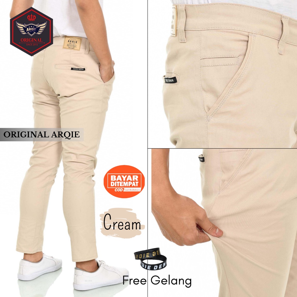 Terlaris ! Celana chino panjang pria slimfit bahan chino melar/ngaret original ARQIE DENIM