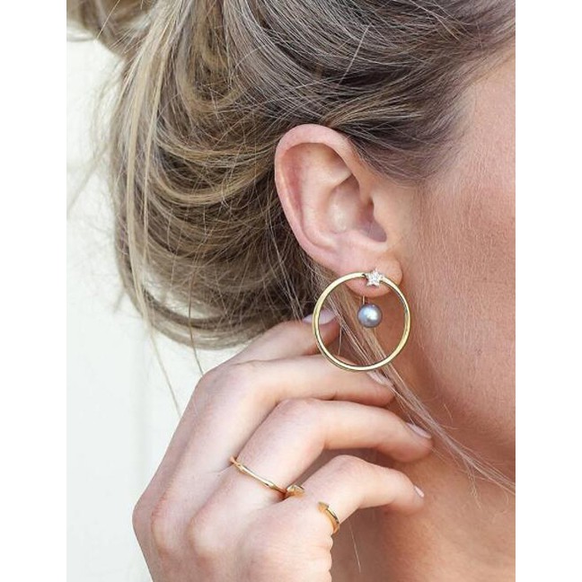 LRC Anting Tusuk Fashion Gold Star Ball Earrings F48021