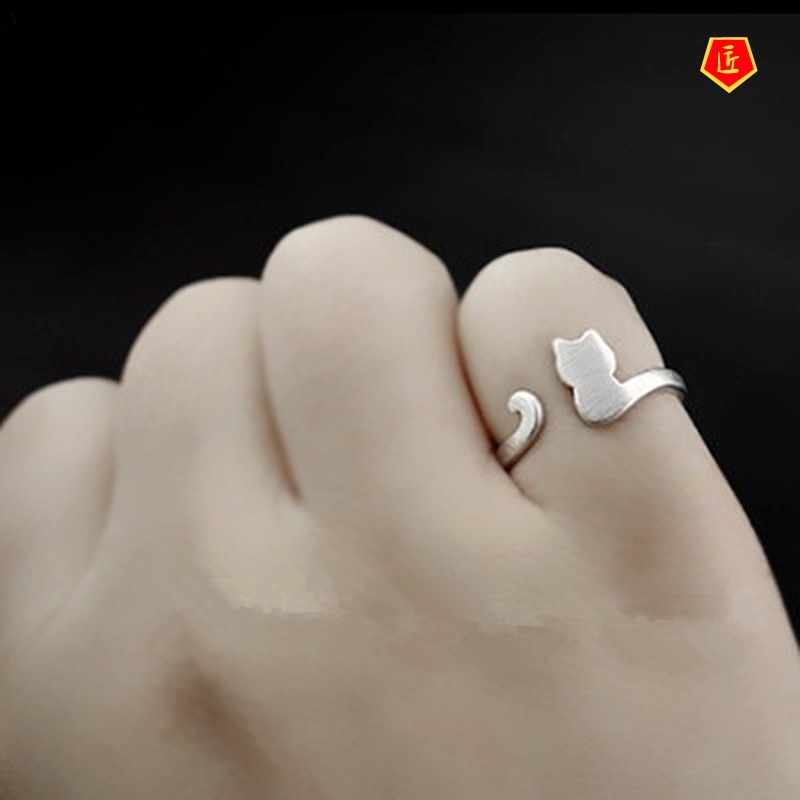 [Ready Stock]Simple Cute Silver Elephant Cat Ring