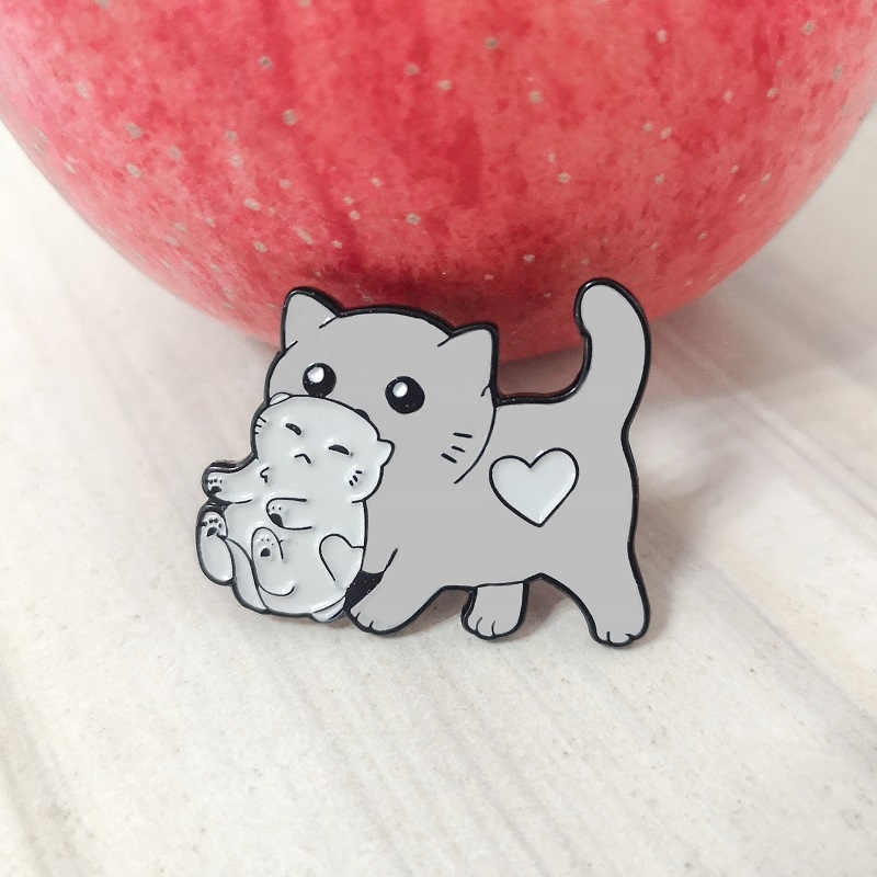 Bros Pin Enamel Desain Kartun Hewan Kucing Ibu Dan Bayi Untuk Hadiah