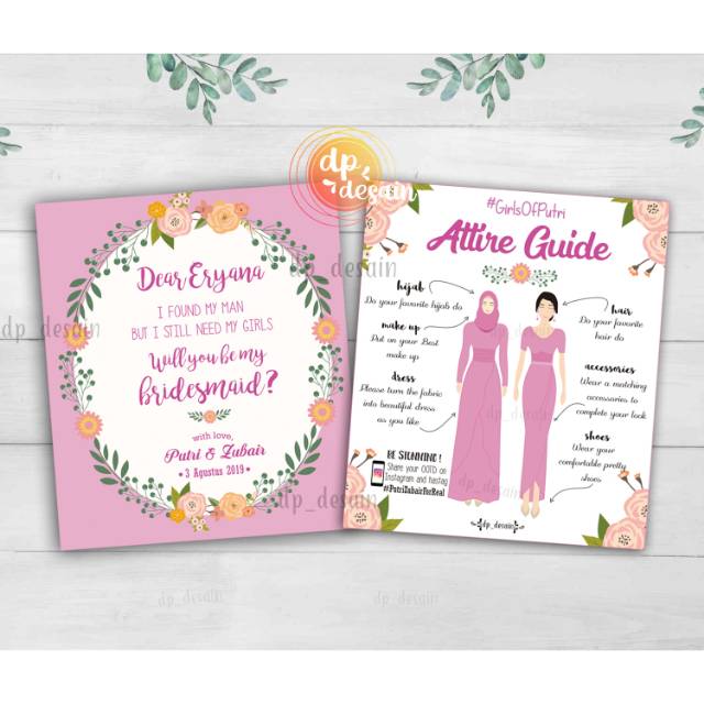 Bridesmaid card + Attire guide Dusty purple
