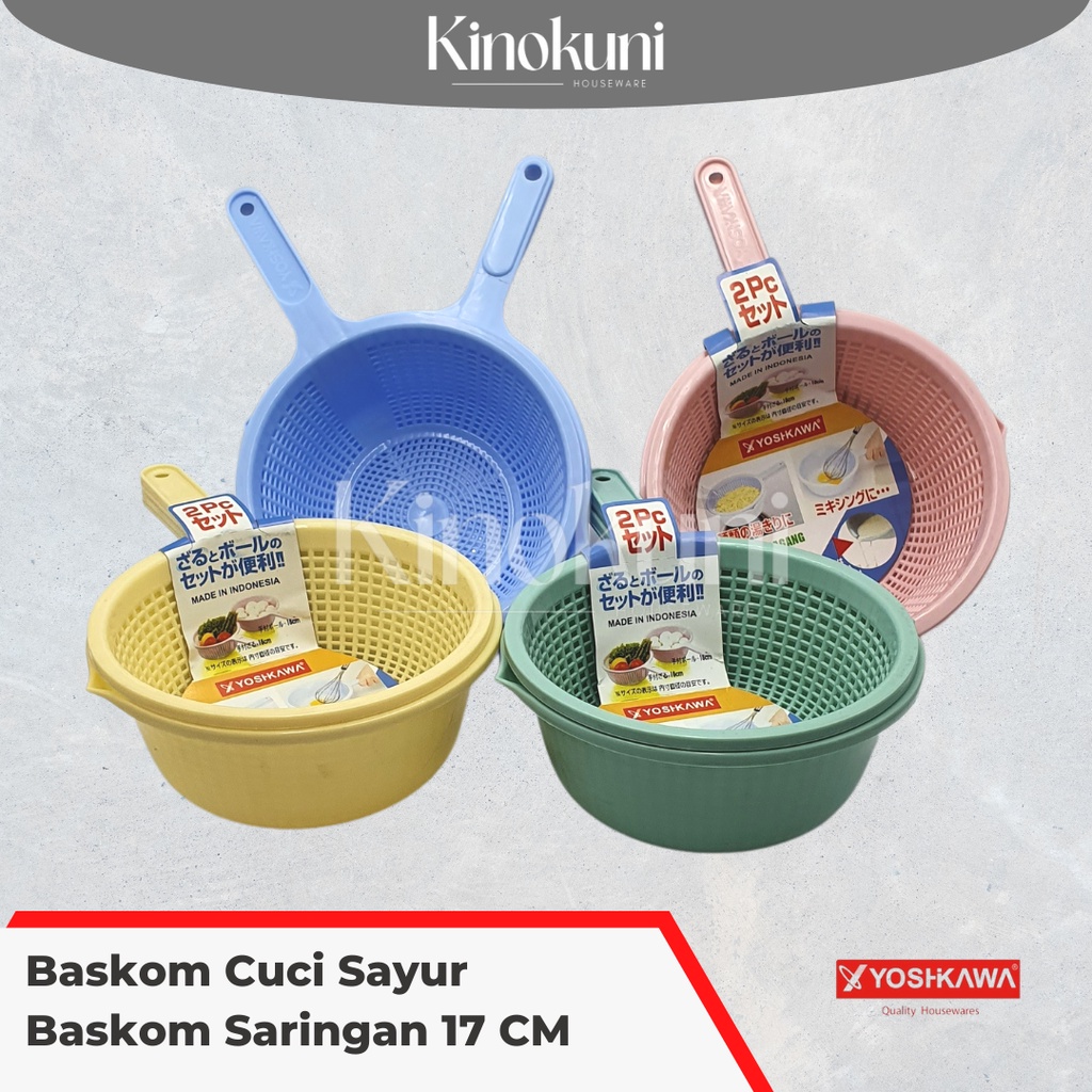 YOSHIKAWA Baskom Plastik Set Baskom Saringan Sayur dan Buah Dengan Gagang
