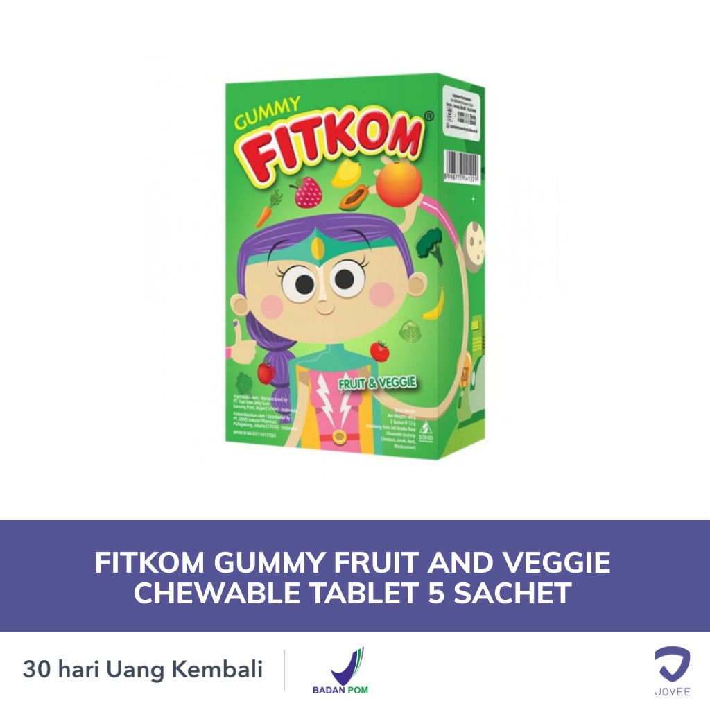 FITKOM GUMMY FRUIT AND VEGGIE CHEWABLE TABLET 5 SACHET - Multivitamin anak - JOVEE-5 Sachet