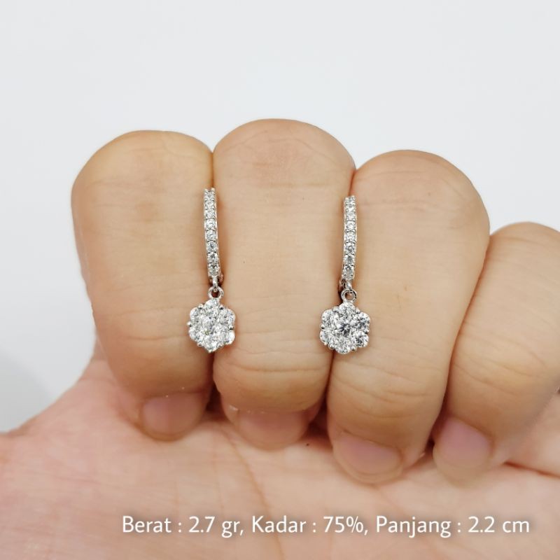 Anting Klip Bunga Emas Putih Kadar 75% (17K) - V1
