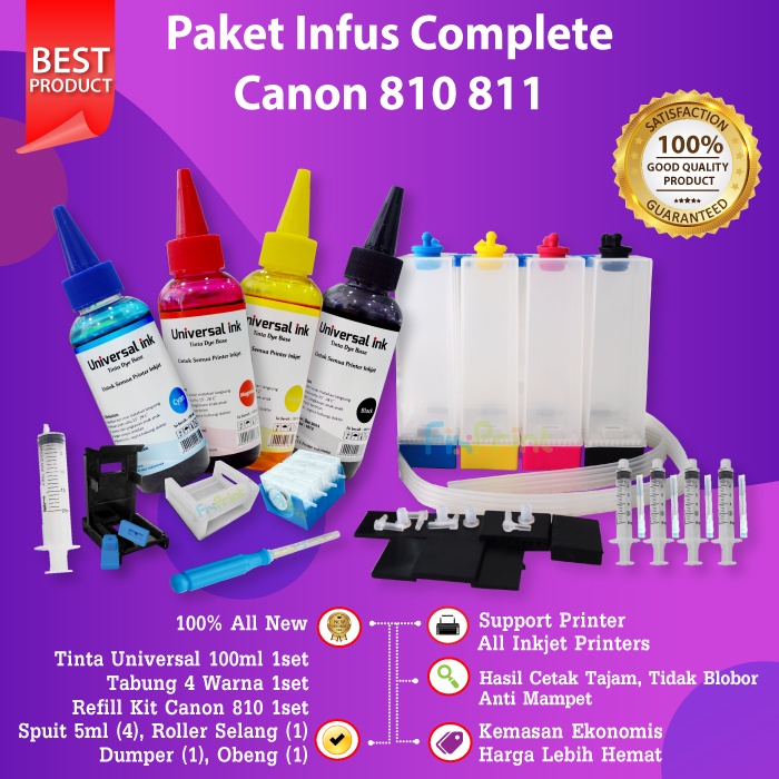 Paket Tinta Infus Printer Canon iP2770 MG2570s TS307 810 811 745s 746s