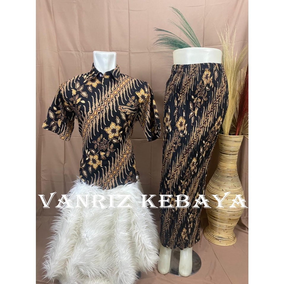 Vanriz Kebaya-Kemeja Batik Pria Lengan Pendek Couple Rok Plisket