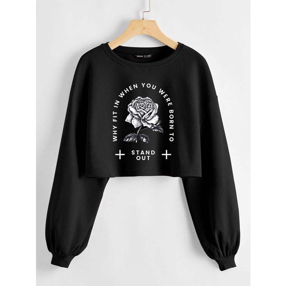 Clothing May - Sweater Crop Bunga Rock Sweater Distro Croptop Atasan Krop Top Wanita Cewek Viral