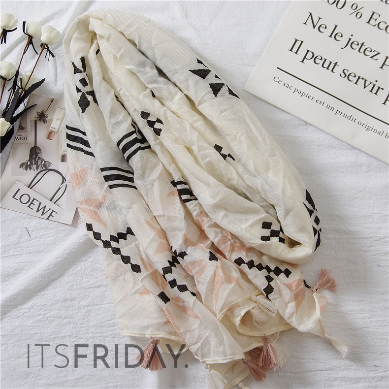 ITSFRIDAY MECCA Scarf - Premium Pashmina Shawl Selendang Syal Pasmina Hijab Import Motif Bunga Peach