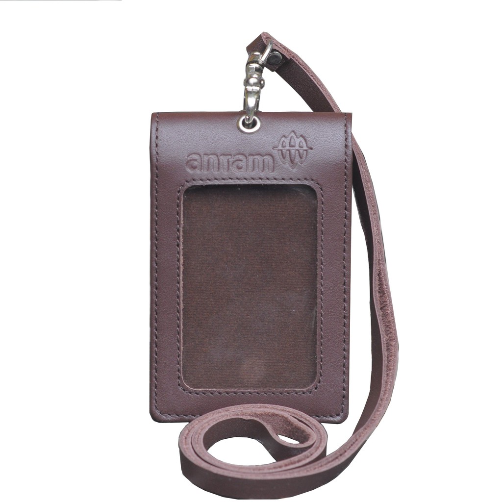 

Leather Castle Id Card Name Tag Holder Double Magnet Plus Tali Id Kulit Antam