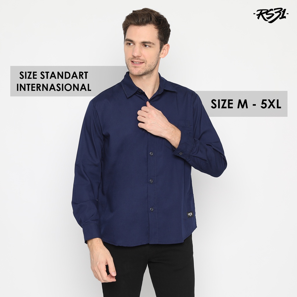 RS31 Baju Kemeja Alaska Shirt Navy Basic Cowok Jumbo - Kemeja Pria Lengan Panjang Warna Navi Polos Super Big Size