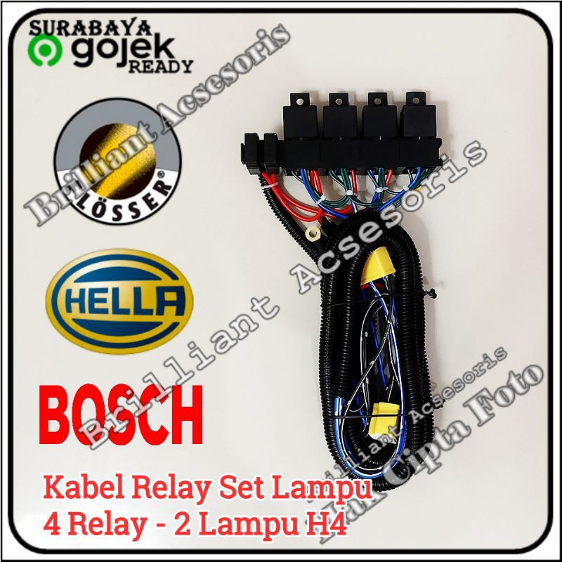 Jual Kabel Set Relay Lampu H4 - 4 Relay / 2 Lampu - Original Kabel