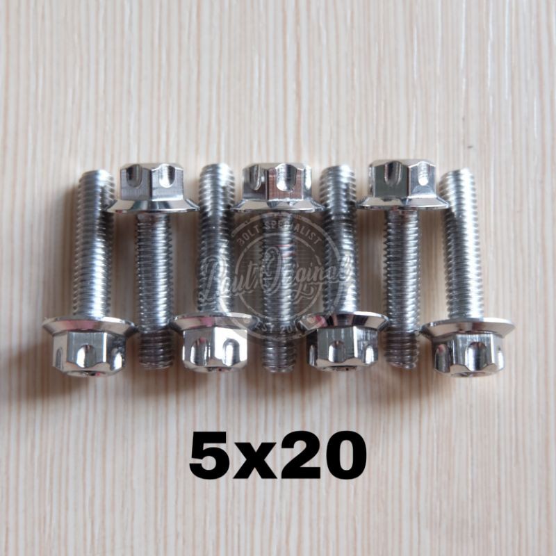 baut probolt 5x20 mm stainless new model drat 8 panjang 2 cm 8 silver gs1 gear 2 kunci belimbing heng