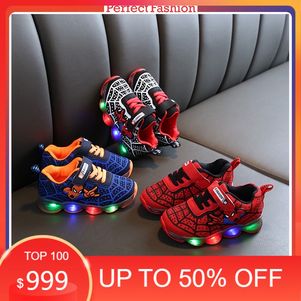 AA081 Sepatu Anak Model Spiderman Sepatu Fashion LED Sneakers Import 260gr