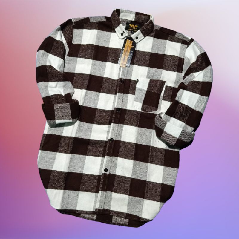 kemeja wanita kemeja flanel wanita flanel wanita kemeja kotak-kotak wanita flanel-Catur coklat