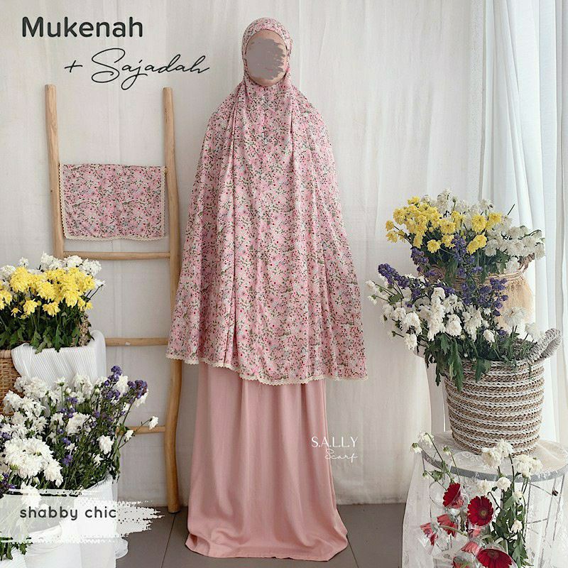 Mukena Travelling Full set dengan Motif Shabby Chic dari Mukena Sally Scarf
