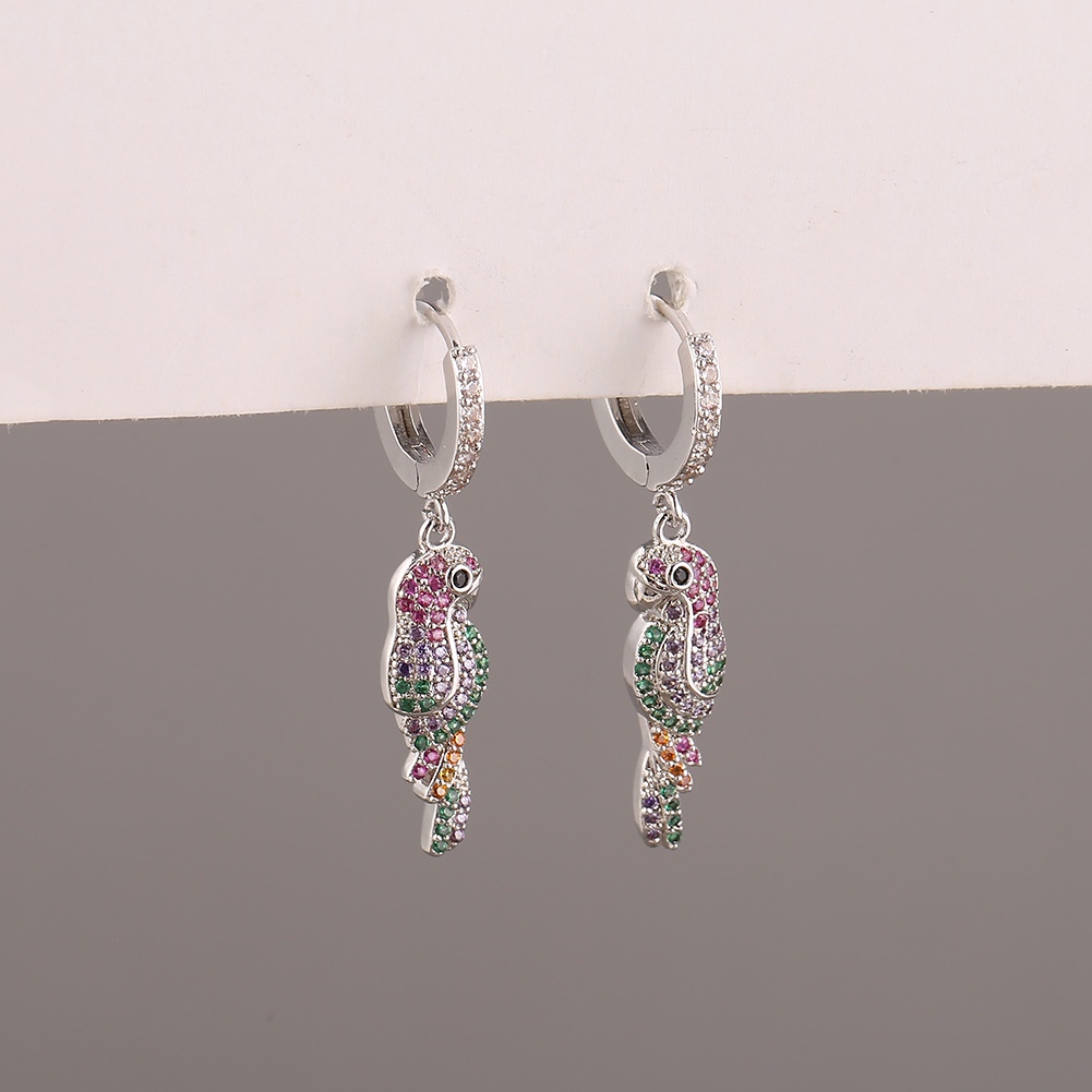 Anting-anting baru anting-anting tembaga mikro bertatahkan zircon warna parrot anting-anting sederha