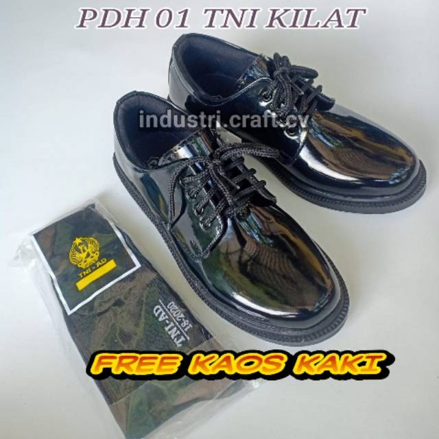 (DT-01 &amp; FREE KAOS KAKI PDH) Sepatu PDH Pendek TNI 01 Kilap Sepatu Dinas Kerja Satpam Security Guru PNS Kantor Perkantoran Terbaru