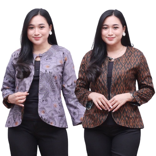 Atasan Baju Batik Kerja Kantor Kondangan Blouse Bolero Bolak Balik Cewe Wanita Trendy Kalem Kekinian-E