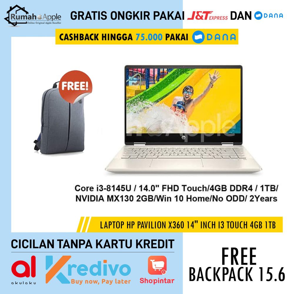 Order Langsung Laptop HP Pavilion x360 14 inch i3 Touch 4GB 1TB DH0035TX DH0036TX Diskon