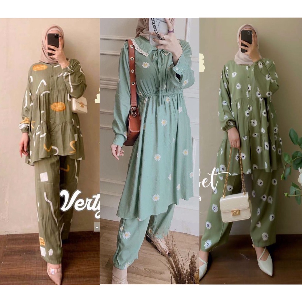 [ HIJABASKET ] 1KG MUAT 4SET | LILI DAISY FLOWET SET TUNIK DAILY SET RAYON PREMIUM MIX RENDA HITS OO