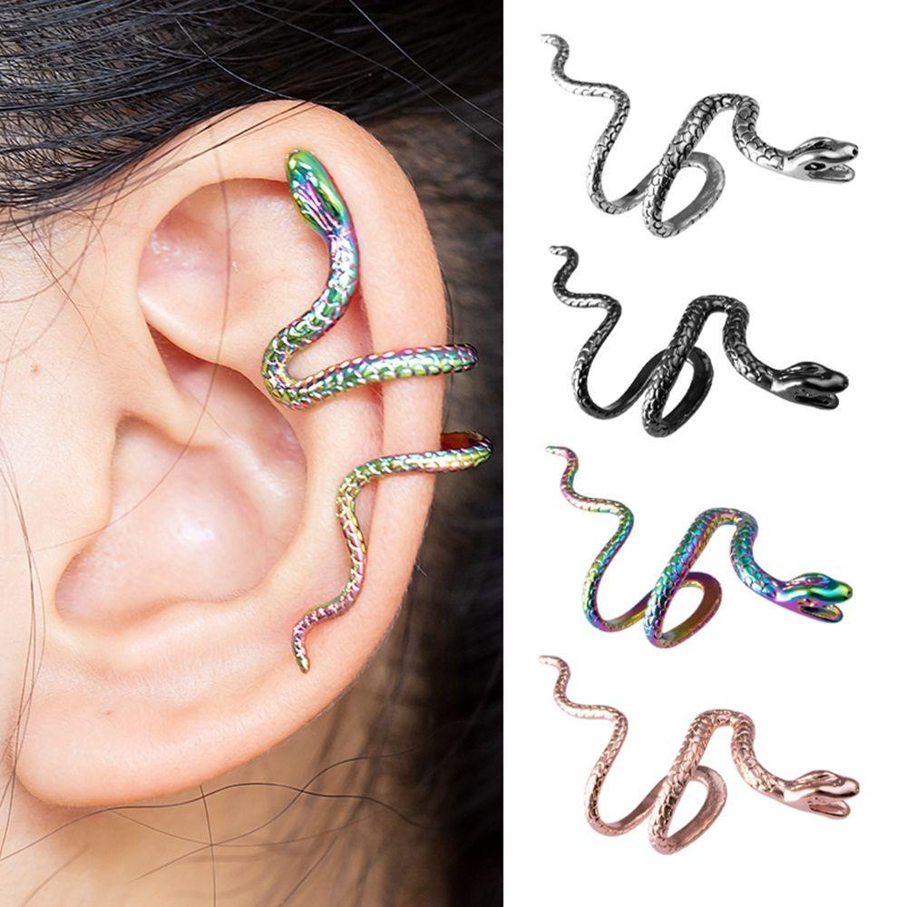 1pc Anting Klip Tanpa Tindik Desain Ular Bahan Kuningan