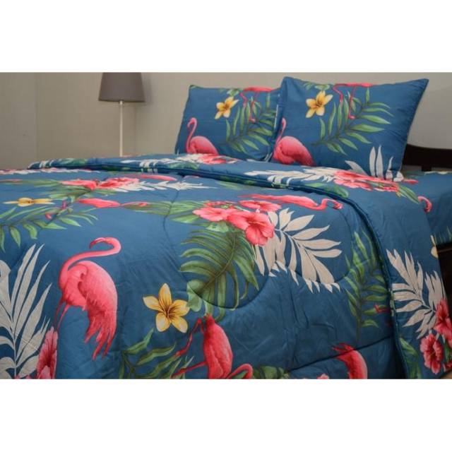 BED COVER SET MOTIF FLAMINGO BUNGA-BUNGA