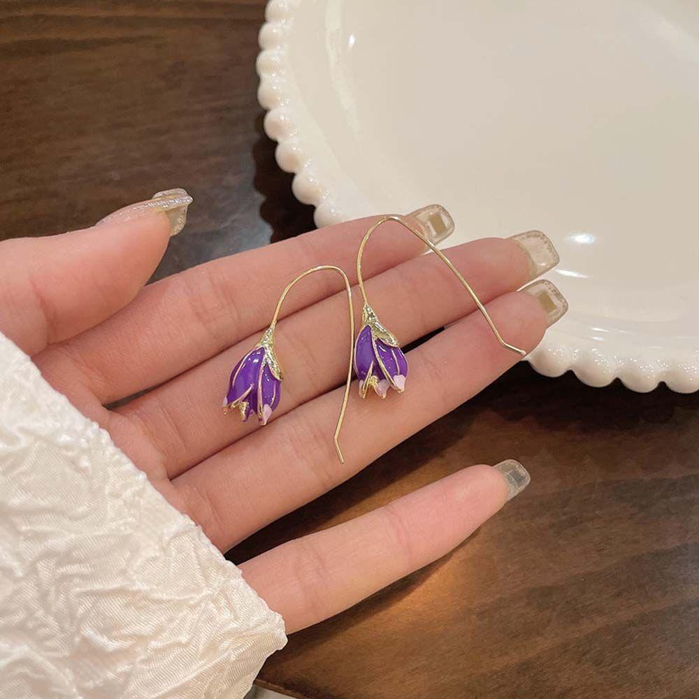 Mxbeauty Anting Wanita Trendi Sederhana Tulip Menjuntai Pesta Telinga Perhiasan Temperamen Anting Kait Panjang
