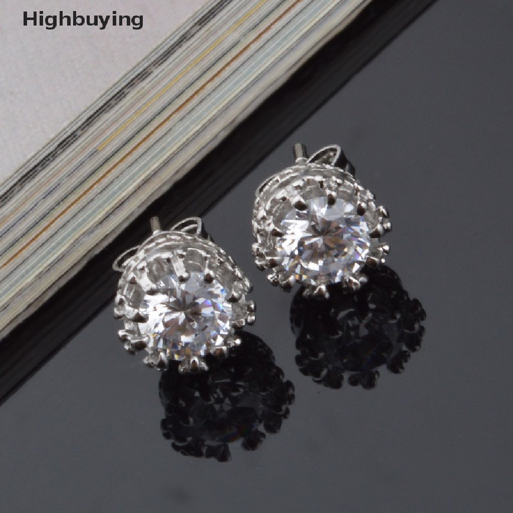 Hbid Anting Tusuk Lapis Silver Dengan Cubic Zirconia Bulat 8MM Untuk Wanita