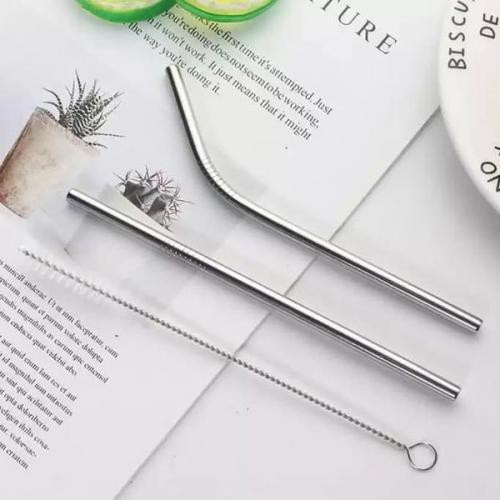 A90 Sedotan Stainless 3 In 1 Reusable Stainless Straw Set Steel + Pembersih
