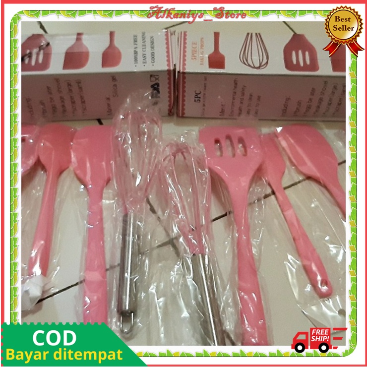 Alat Masak Silikon Set Alat Masak Dapur Alat Masak Set Alat Masak Silikon Spatula Untensil 5 in 1 Mu