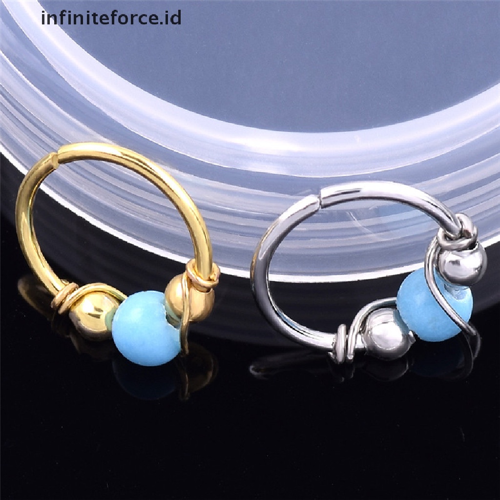 Cincin Tindik Tubuh Hidung Bahan Stainless Steel Warna Turquoise