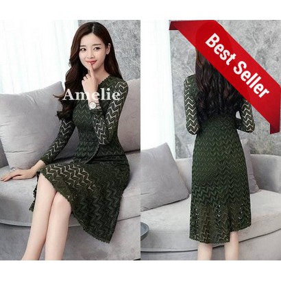 HOT Dress Import Sexy Party Midi Mini Pesta Lace Brukat Korea Green Red Wanita Murah