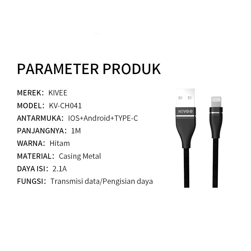 Kivee Kabel Data Type-C Android USB Fast Charging Samsung Xiaomi Oppo Vivo Hitam 2.1A