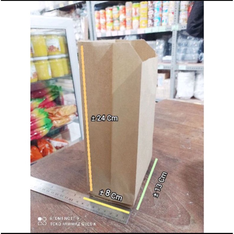 Kantong Kertas Paper Bag 13x25x8 cm Grade Putih Kraft Coklat Polos isi 100 / Kertas Makanan / Kantong Pembungkus Gorengan