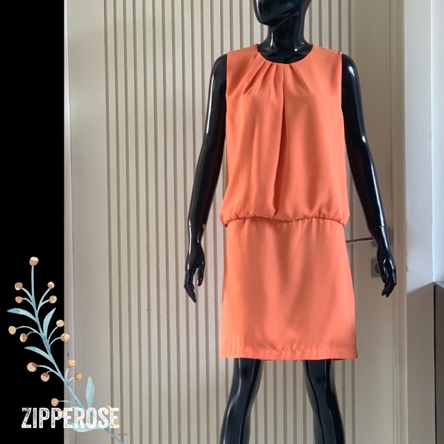 NO BRAND Orange Drapery Dress - Dress pendek tanpa lengan model drapery #0125