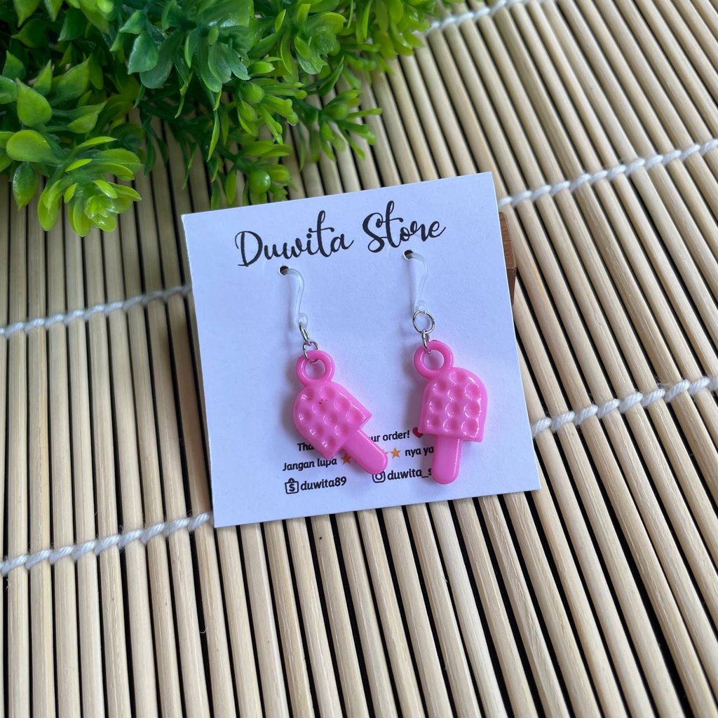 HANDMADE ANTING ANAK/DEWASA KAITAN PLASTIK MOTIF ES KRIM