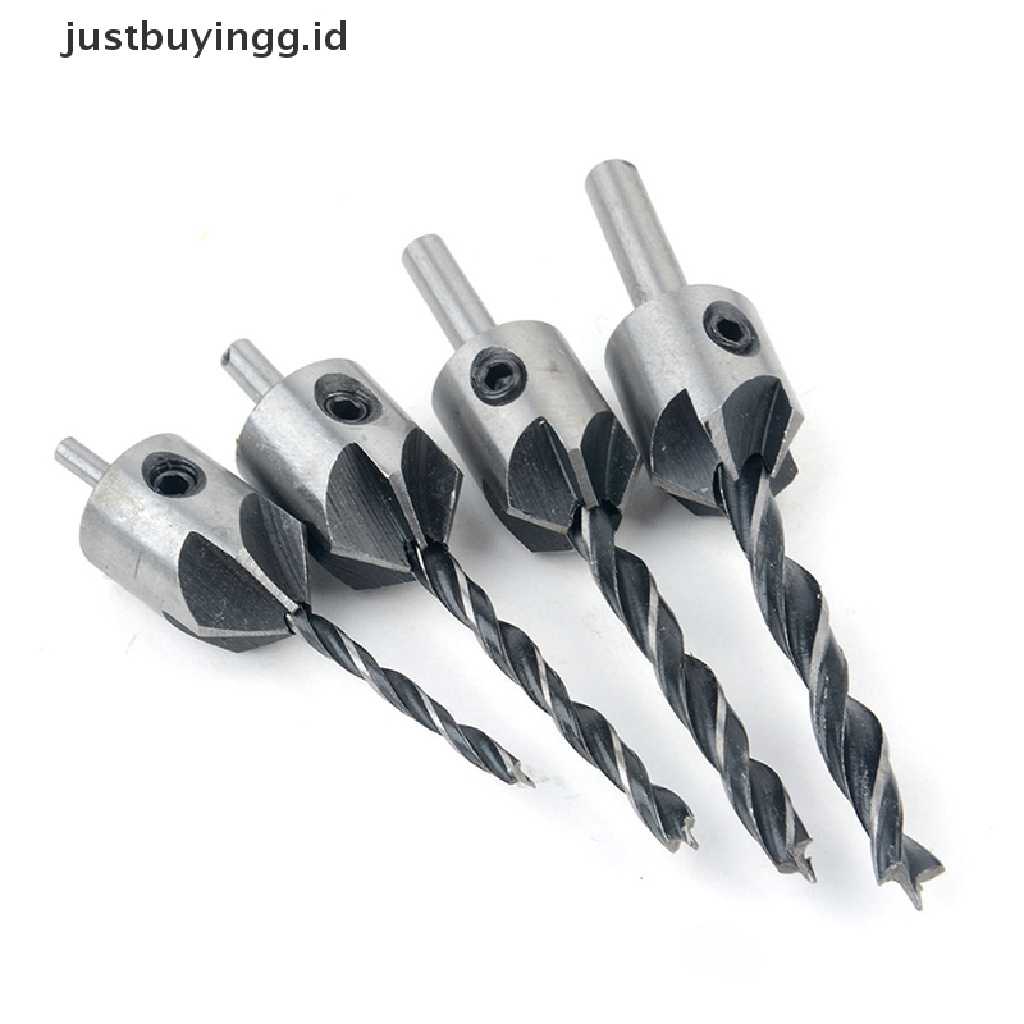 4pcs / Set Bor Kayu Hss Countersink 5 Flute Ukuran 3mm - 6mm