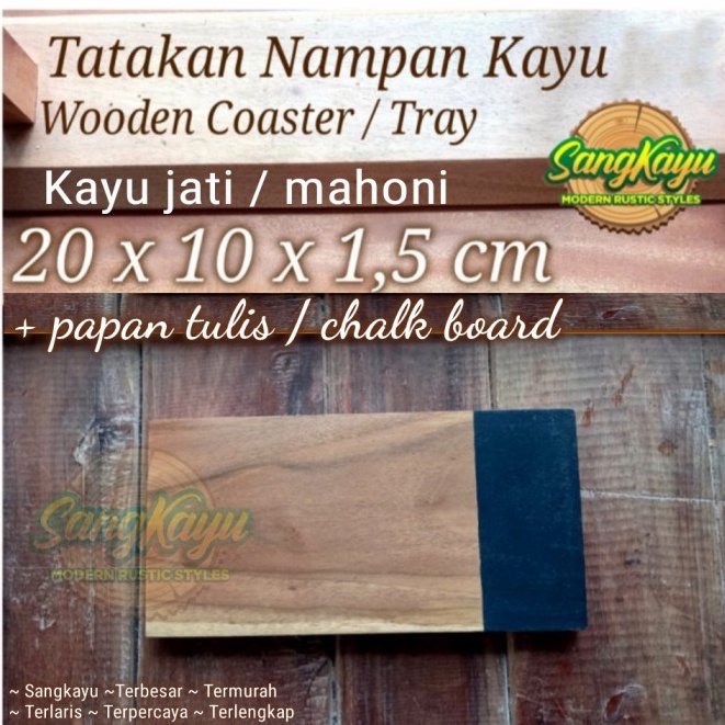 Wooden Coaster +chalk board 20x10cm tatakan cangkir kopi nampan kayu 5