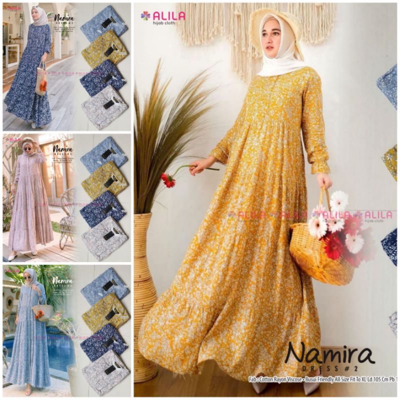 Busana Muslimah Gamis Katun Rayon Viscose Motif Bunga Kecil Namira Dress 2 by Alila