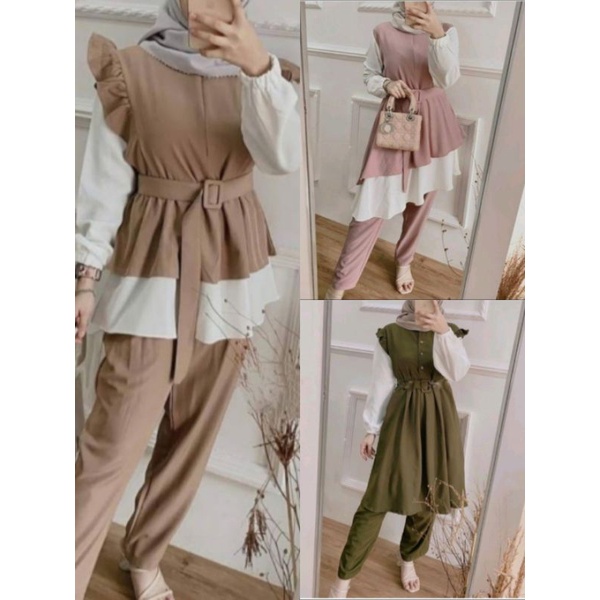 MURAH LEBAY ONE SET JUMBO - STANDART / SETELAN RAYON - MOSCREPE /Malika One Set// One Set Terbaru Kekinian Moscrepe Wanita /  FREE BELT TALI PINGGANG