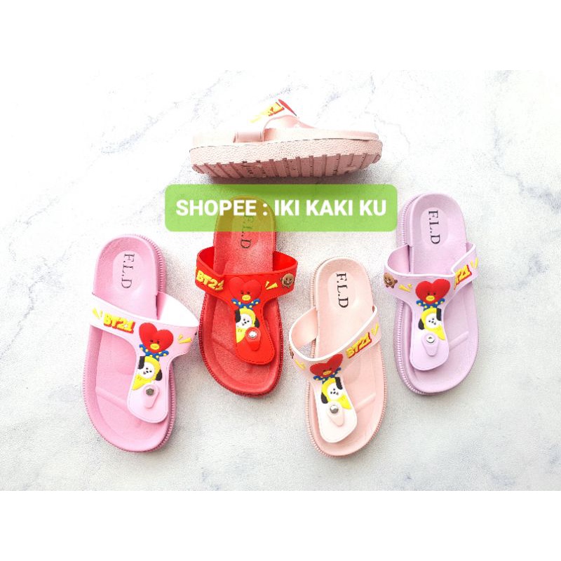 SANDAL JEPIT BTS BT21 ANAK PEREMPUAN 1605-1 SANDAL KOREA SARANGHEYO ANAK CEWE