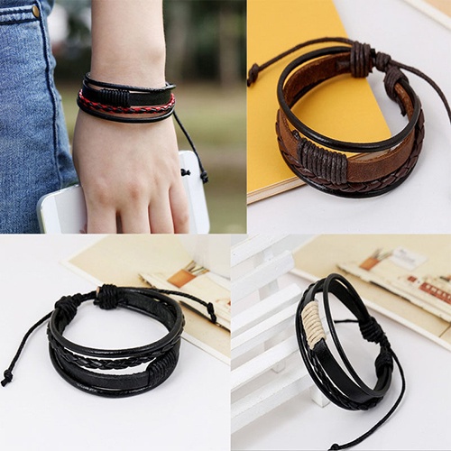 Hu Hu Hu Hu Hu Alat Bantu Pasang Kacamata♡ Gelang Bangle Kulit Pu Multilapis Gaya Vintage Retro Untuk Unisex