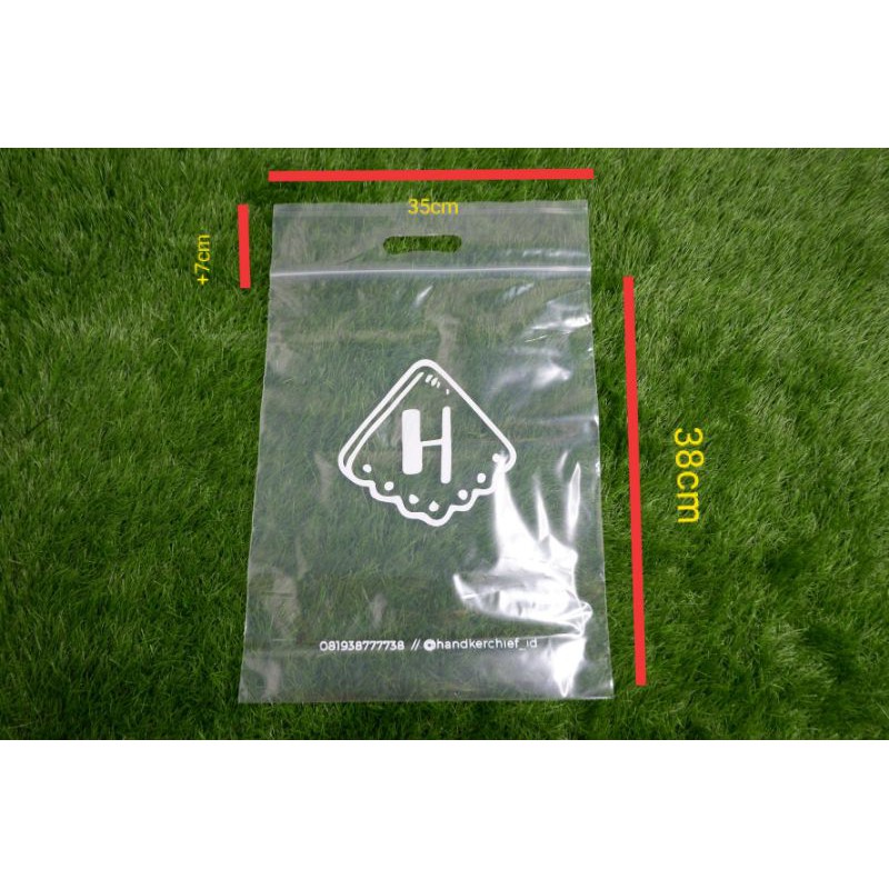 SABLON PLASTIK ZIPLOCK KLIP Uk28*36+7 dan 35*38+7cm (bening) polos / Sablon 1 warna Min Order 100pcs