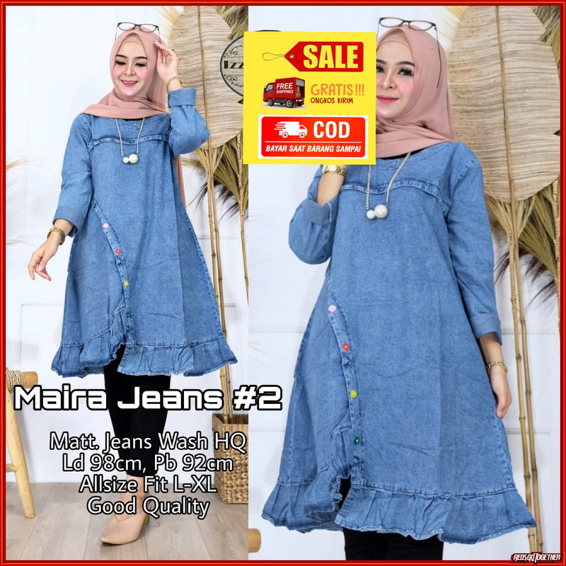 Tunik Jeans Wash/Tunik Wanita/Atasan Wanita Jeans/Tunik Jeans Maira #2