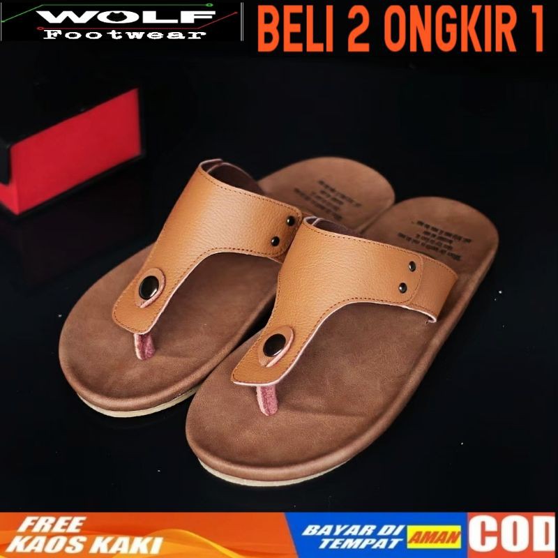 BELI 2 ONGKIR 1! SANDAL FULL KULIT ASLI CEVANY 05 CLOVER HITAM COKLAT TAN ORIGINAL