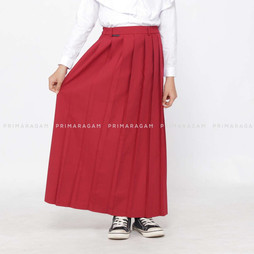 Primaragam Rok Sekolah Sd Panjang Merah Rempel Lipit Atas Ban Pinggang Karet