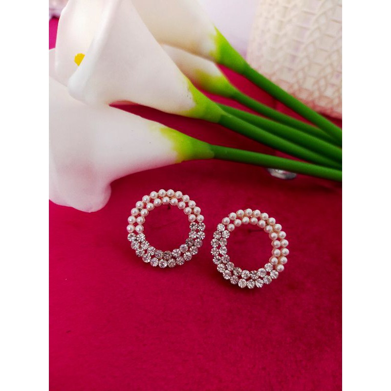 Anting crystal pearl bundar